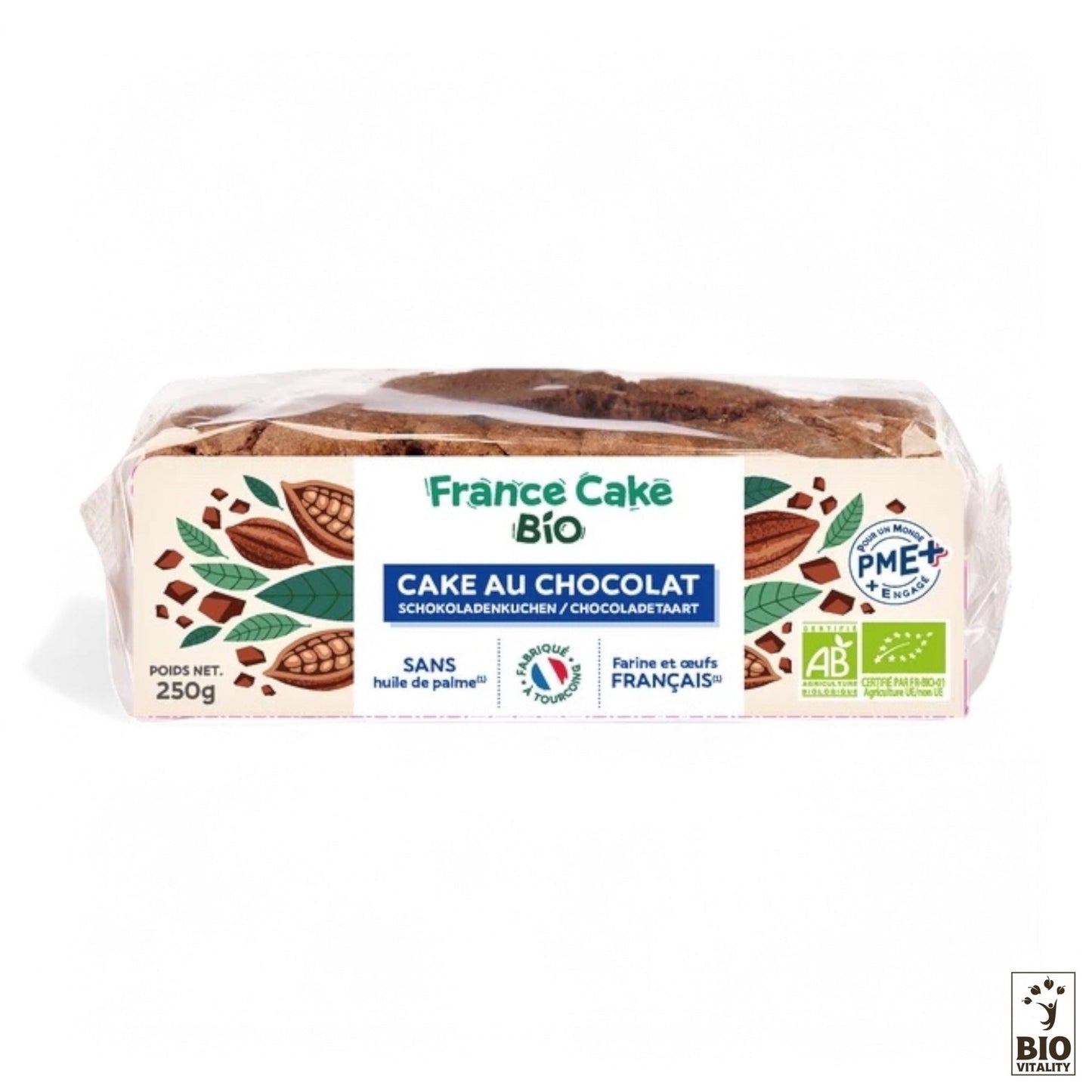 Le Cake au Chocolat Bio - 250g de FRANCE CAKE TRADITION est intensément chocolaté et gourmand, certifié bio et sans huile de palme.
