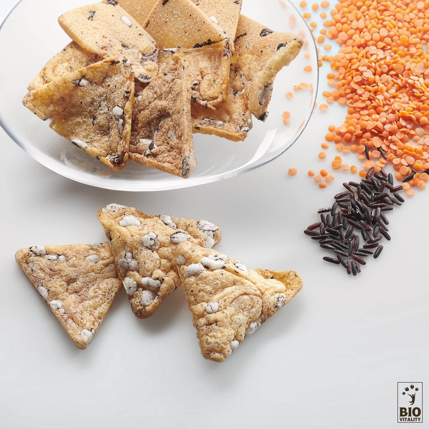 Aglina triangles protéinés lentilles corail et riz noir BIO, snack protéiné vegan sans gluten, apéritif croquant