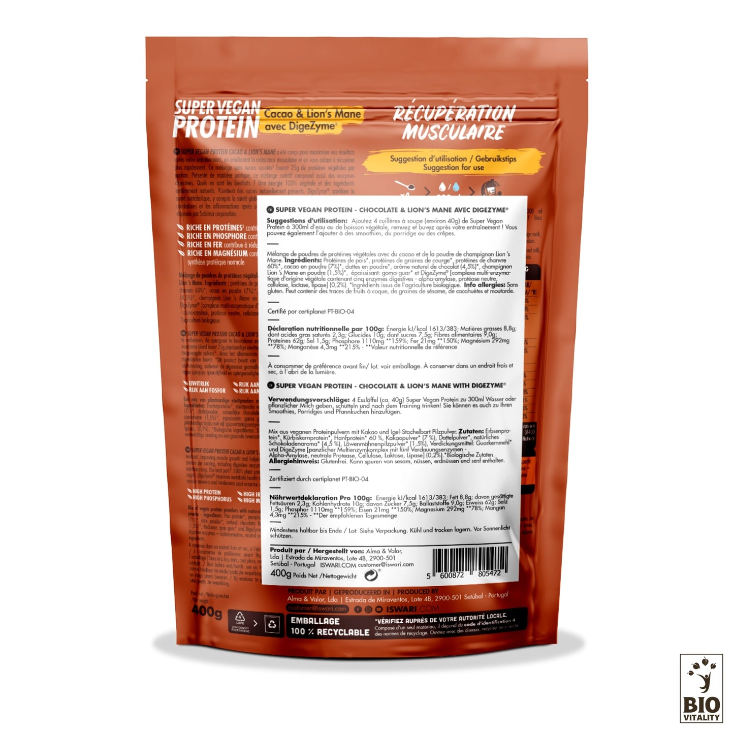 Super Vegan Protein Chocolat & Lions Mane mit Digezyme® Bio - 400g