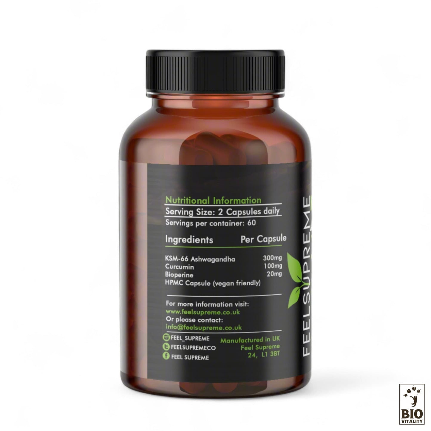 KSM66 Ashwagandha avec Curcuma - 60 capsules