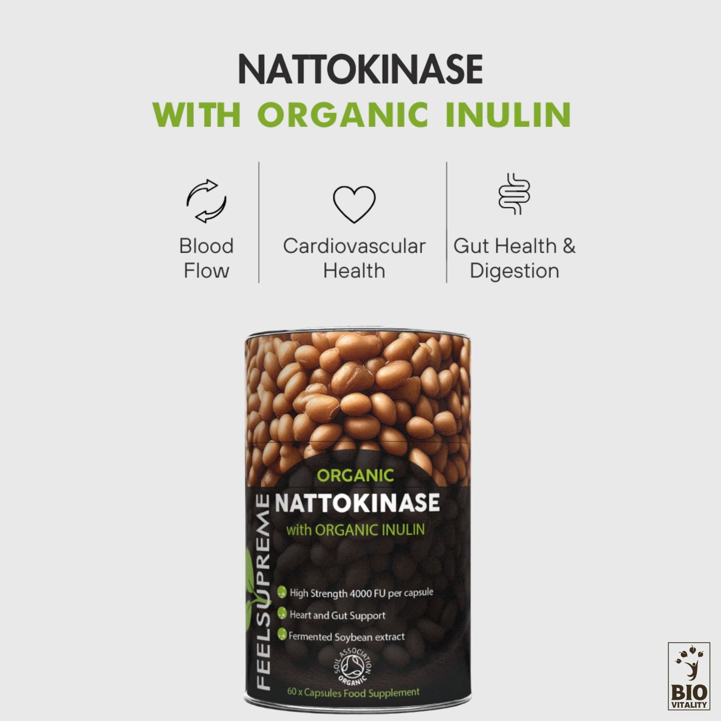Nattokinase organique avec inuline - 60 capsules