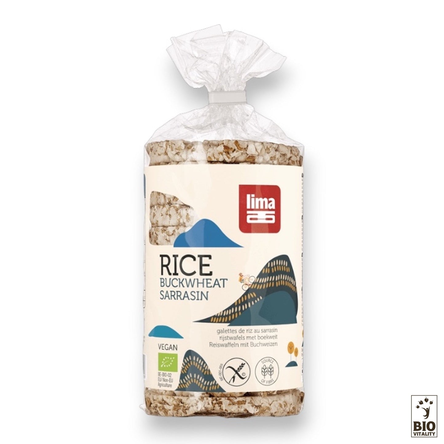Les Galettes de riz sarrasin Bio - 100g de LIMA, portant un label vegan et une certification BIO Vitality, incluent désormais des galettes de maïs pour plus de saveur dans ces friandises bio.