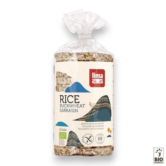 Les Galettes de riz sarrasin Bio - 100g de LIMA, portant un label vegan et une certification BIO Vitality, incluent désormais des galettes de maïs pour plus de saveur dans ces friandises bio.