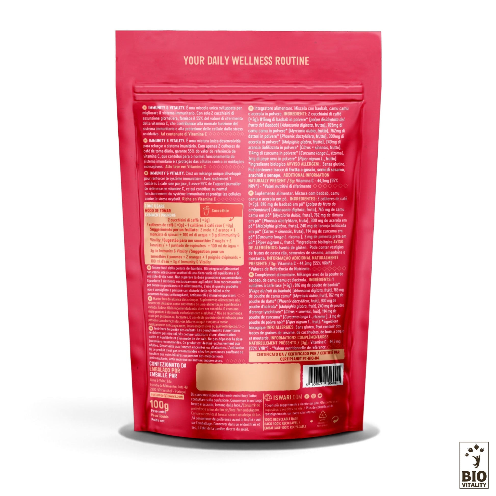 ISWARI Smoothie Booster Immunity & Vitality Bio, vitamin-C-reiches, glutenfreies und veganes Superfood zur Unterstützung des Immunsystems.