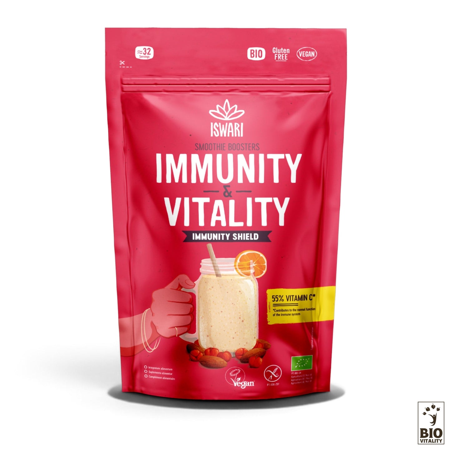 ISWARI Smoothie Booster Immunity & Vitality Bio, glutenfrei und vegan, vitamin-C-reiches Superfood zur Unterstützung des Immunsystems.
