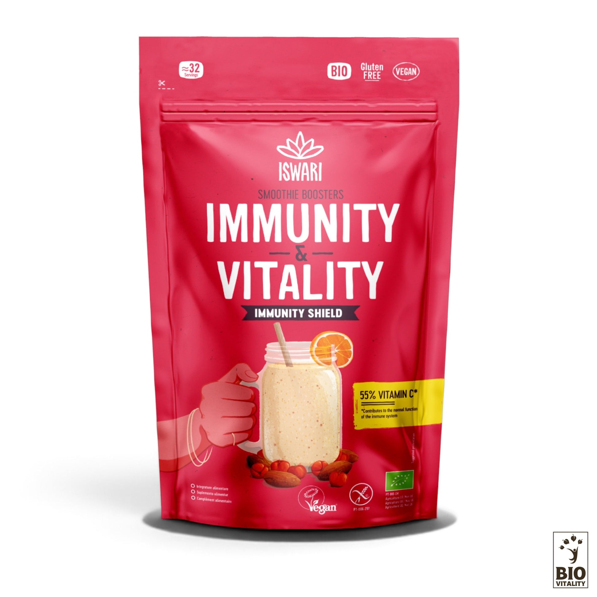 ISWARI Smoothie Booster Immunity & Vitality Bio, glutenfrei und vegan, vitamin-C-reiches Superfood zur Unterstützung des Immunsystems.