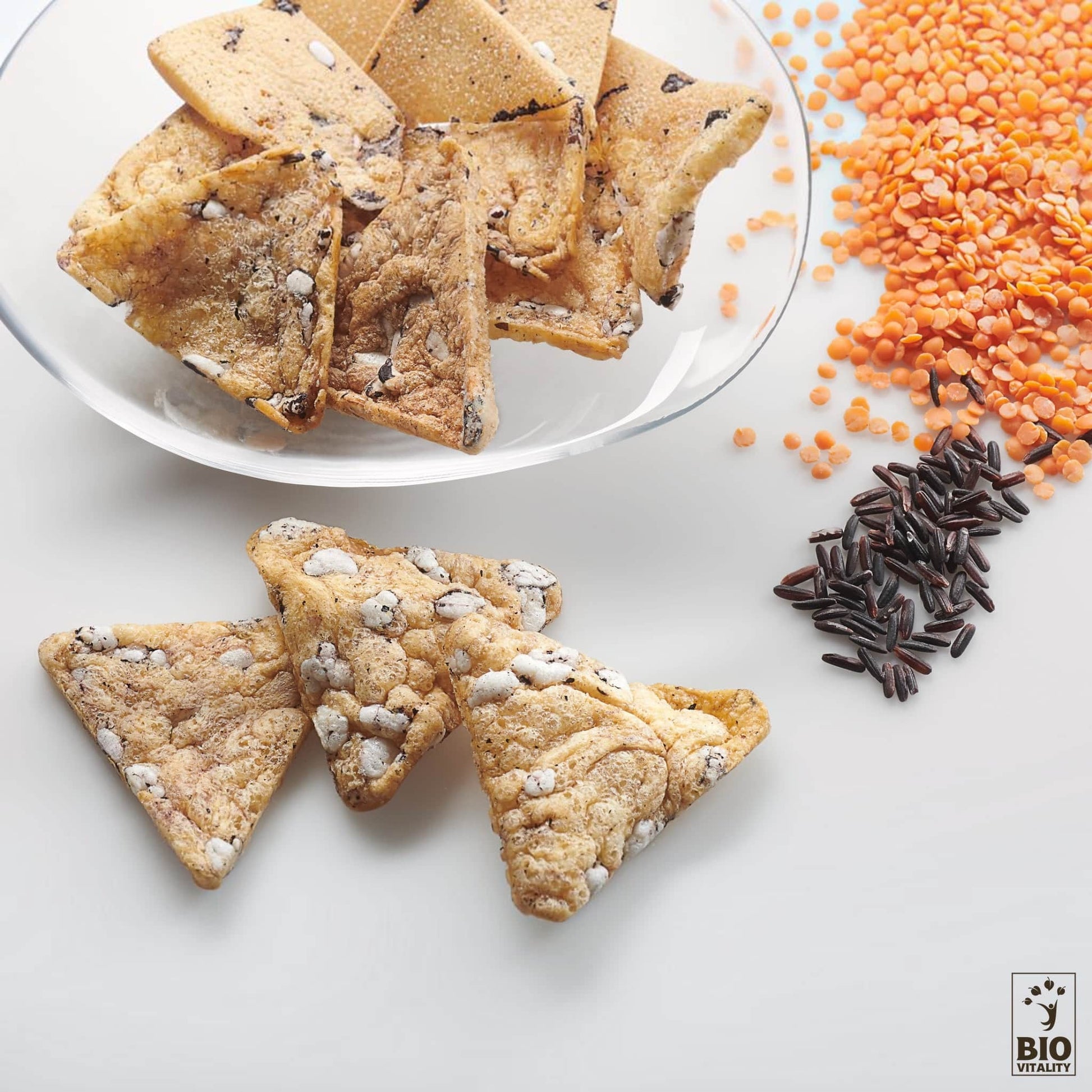 Aglina triangles protéinés lentilles corail et riz noir BIO, snack protéiné vegan sans gluten, apéritif croquant